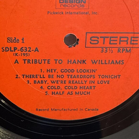 Unknown Artist A Tribute to Hank Williams (Vinyl, 1966) Design Records DLP-623 - Picture 9 of 10